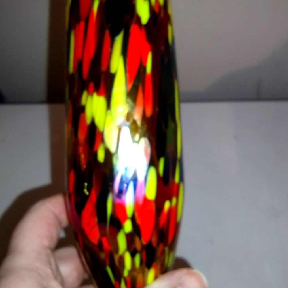Mexican confetti hand blow champagne glass iridescent